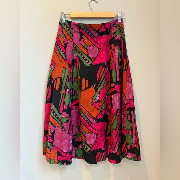 VINTAGE 80s Midi Abstract Art Work -  Front Button Closure Skirt - S - Picture 8 of 11